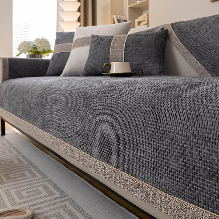 Moderner Chenille-Sofabezug in Tweed-Optik, rutschfest – Grau