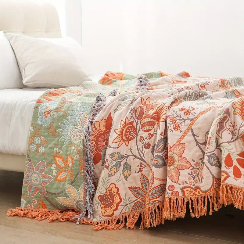 Plaid bohème en coton — Fleurs rustiques