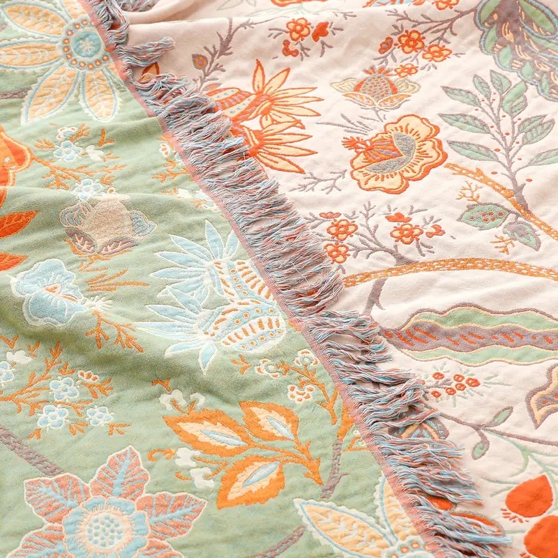 Plaid bohème en coton — Fleurs rustiques