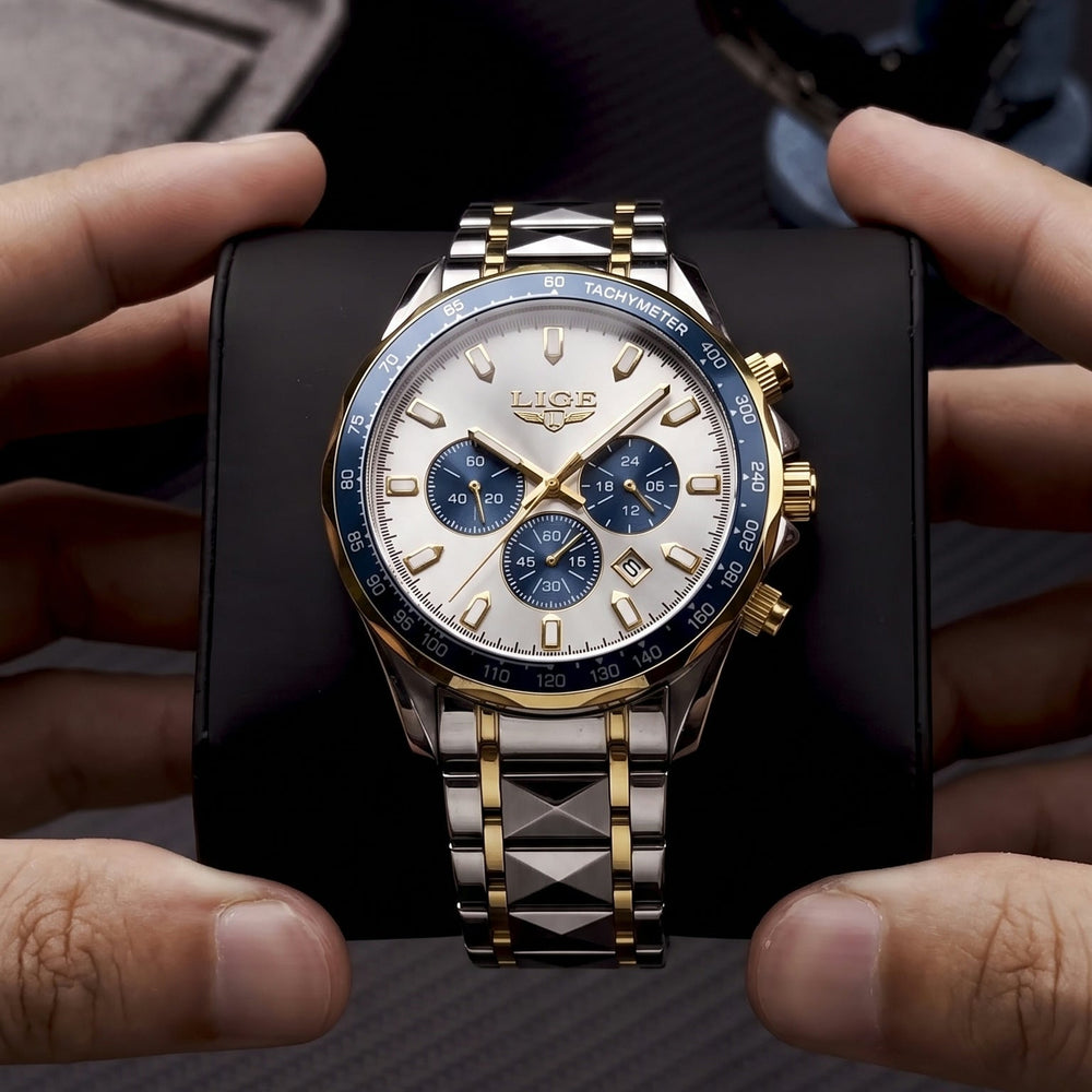 Montre homme style chronographe, acier inoxydable 44 mm – vue 3
